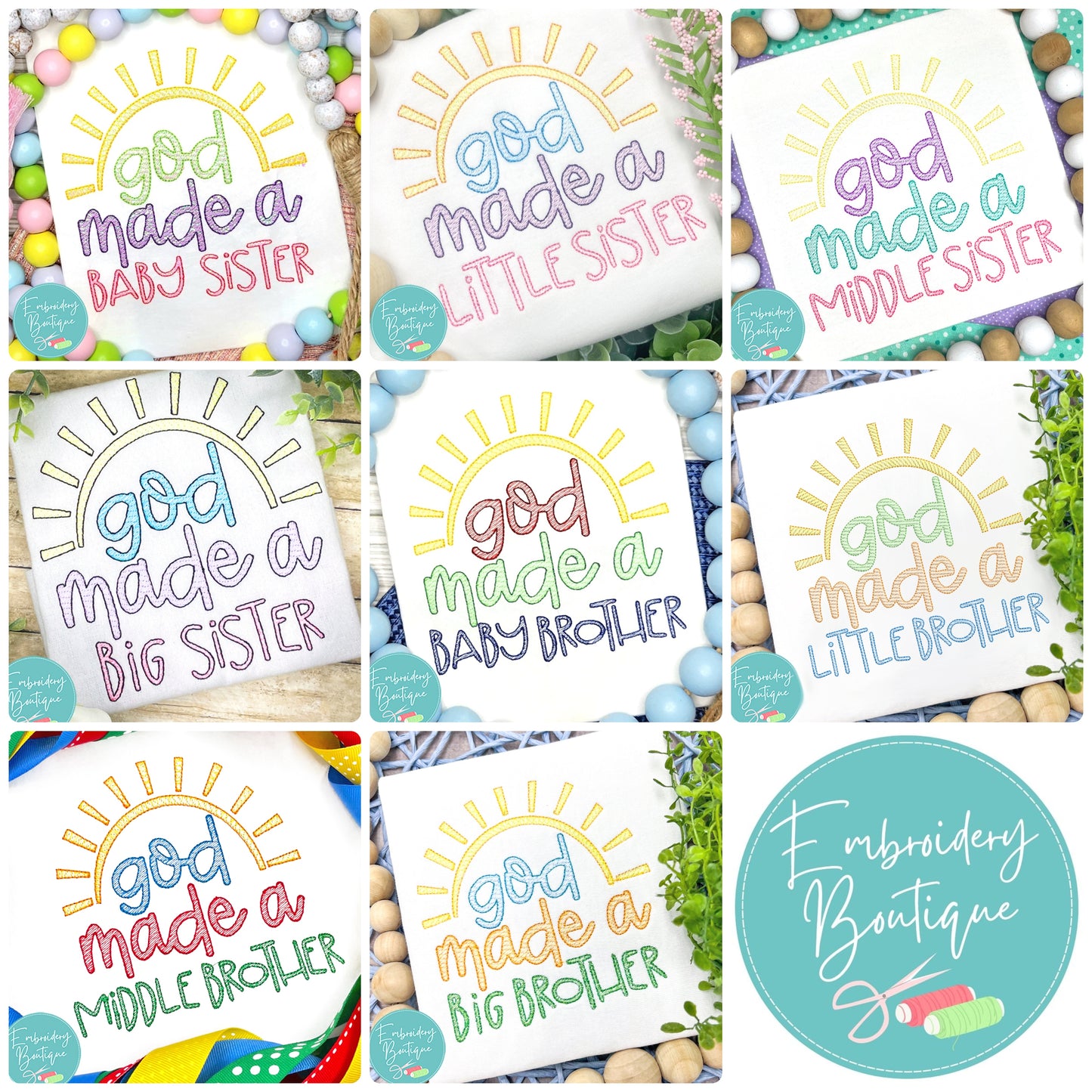 God Made Sun Sketch Embroidery Bundle, Embroidery Design, Embroidery Boutique