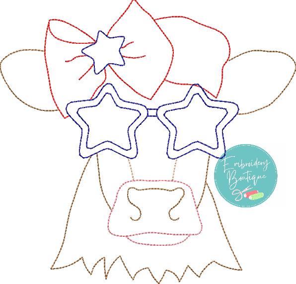 Cow Stars Bow Bean Stitch Applique, Applique, Embroidery Boutique