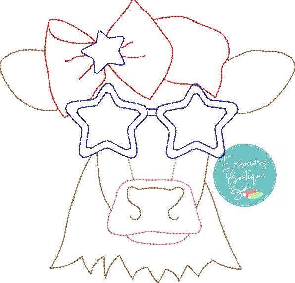 Cow Stars Bow Bean Stitch Applique, Applique, Embroidery Boutique