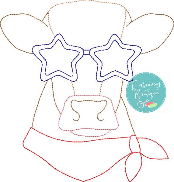 Cow Stars Shades Bean Stitch Applique, Applique, Embroidery Boutique