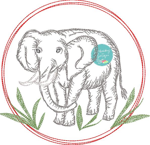 Elephant Circle Watercolor Embroidery Design, Embroidery, Embroidery Boutique