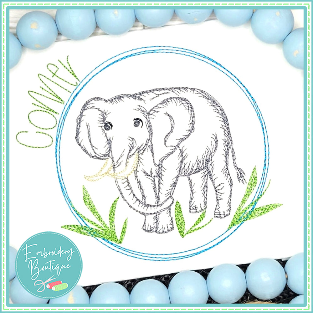 Elephant Circle Watercolor Embroidery Design, Embroidery, Embroidery Boutique