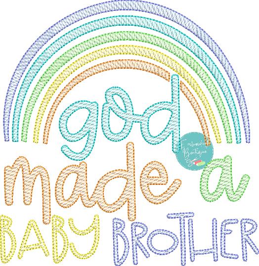 God Made Baby Brother Rainbow Sketch Embroidery Design, Embroidery Design, Embroidery Boutique