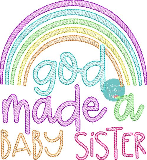 God Made Baby Sister Rainbow Sketch Embroidery Design, Embroidery Design, Embroidery Boutique