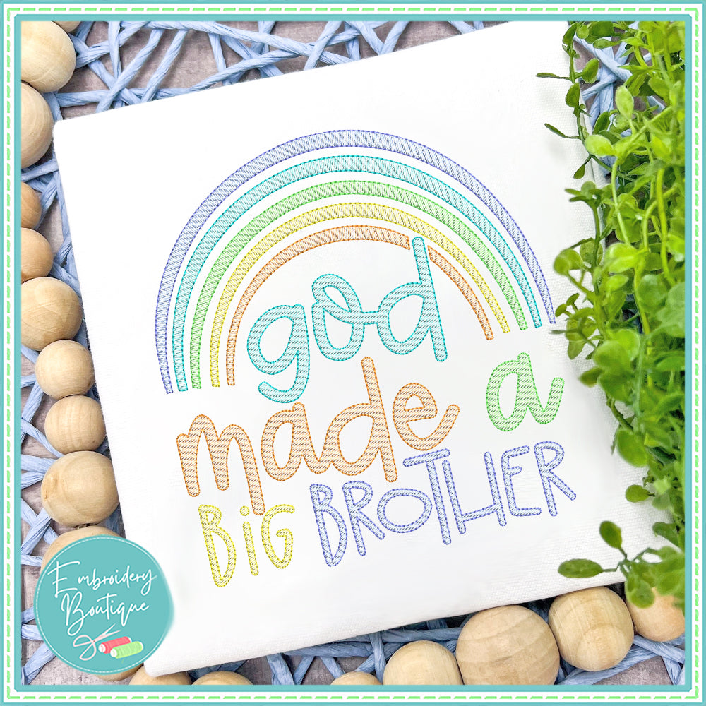 God Made Big Brother Rainbow Sketch Embroidery Design, Embroidery Design, Embroidery Boutique