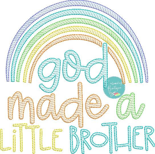 God Made Little Brother Rainbow Sketch Embroidery Design, Embroidery Design, Embroidery Boutique