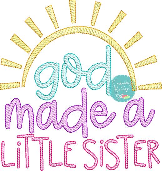 God Made Little Sister Sun Sketch Embroidery Design, Embroidery Design, Embroidery Boutique
