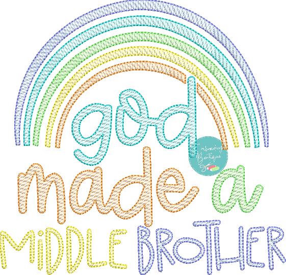 God Made Middle Brother Rainbow Sketch Embroidery Design, Embroidery Design, Embroidery Boutique