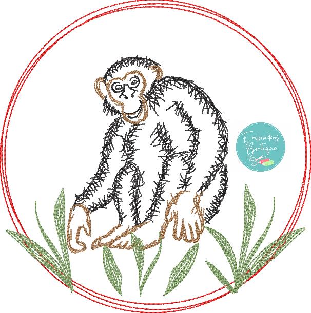 Monkey Circle Watercolor Embroidery Design, Embroidery, Embroidery Boutique
