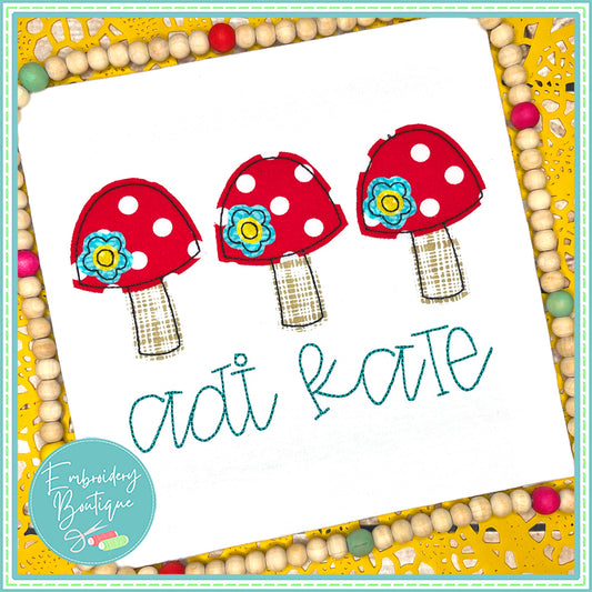 Mushroom Daisy Trio Bean Stitch Applique, Applique, Embroidery Boutique
