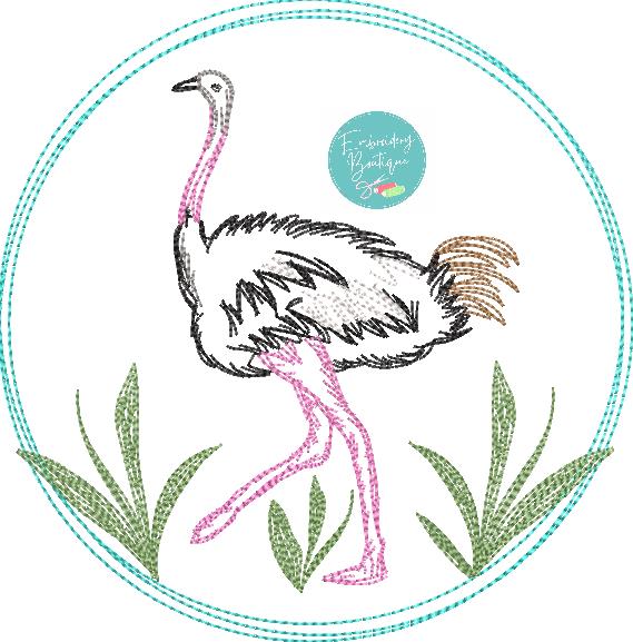 Ostrich Circle Watercolor Embroidery Design, Embroidery, Embroidery Boutique