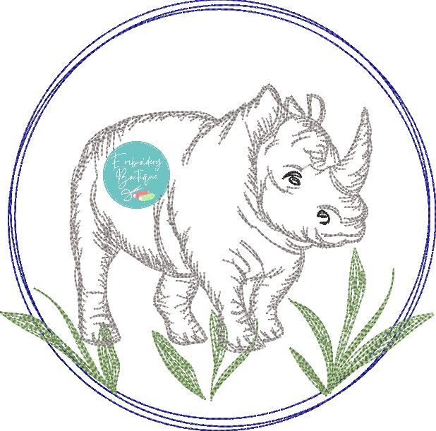 Rhino Circle Watercolor Embroidery Design, Embroidery, Embroidery Boutique