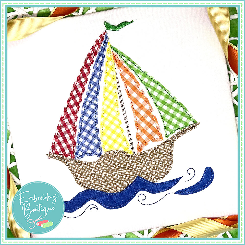 Sailboat Bean Stitch Applique, Applique, Embroidery Boutique