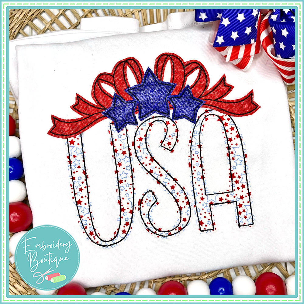 USA Bow Stars Bean Stitch Applique, Applique, Embroidery Boutique
