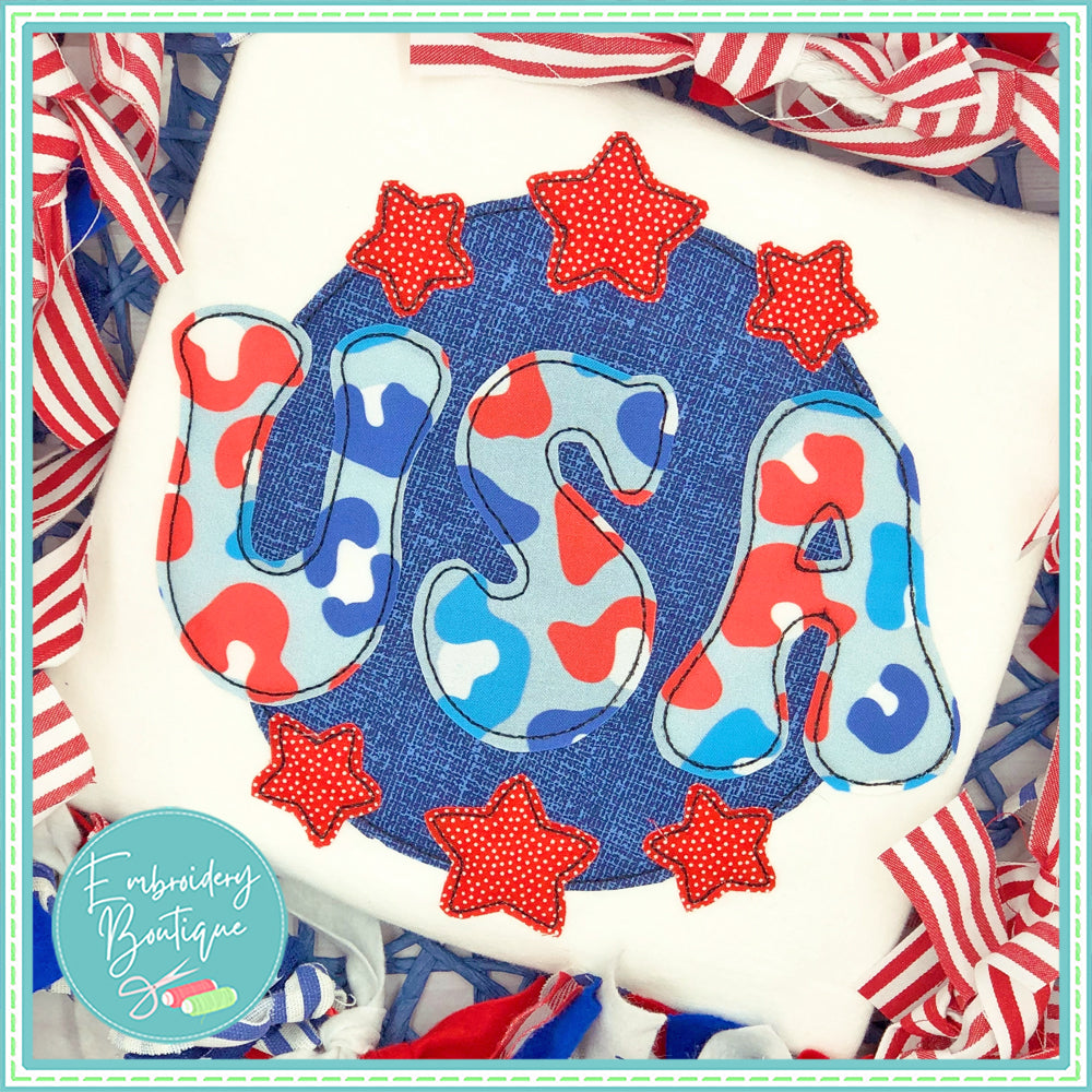 USA Circle Stars Bean Stitch Applique, Applique, Embroidery Boutique