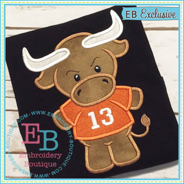 Boy Longhorn Mascot Applique, Applique