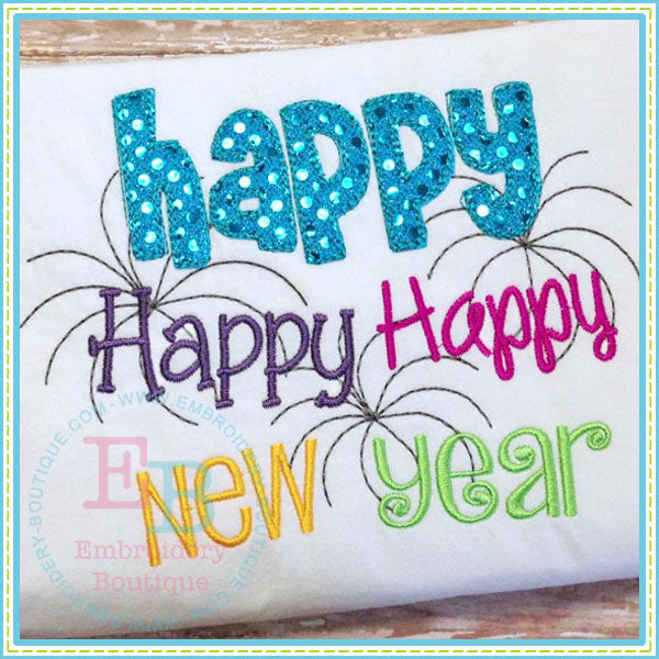 Happy Happy Happy New Year - Scribble Style, Applique
