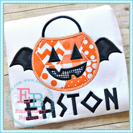 Bat Pumpkin Bucket Applique, Applique