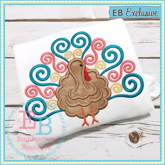 Swirl Turkey Embroidery Design, Applique