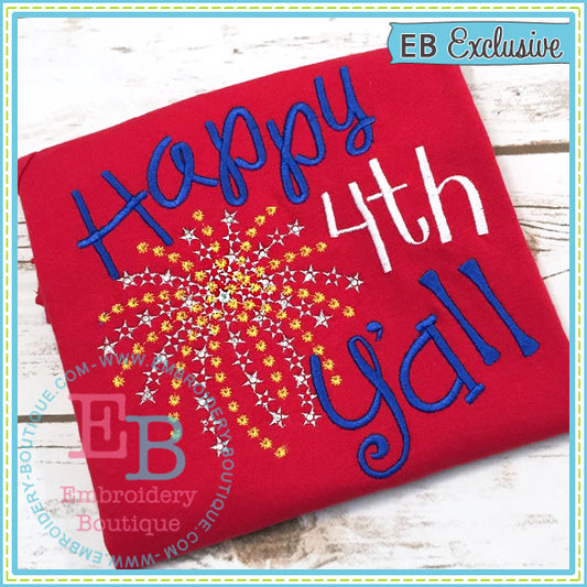 Happy 4th Y'all Embroidery Design, Embroidery