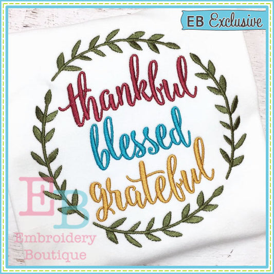 Thankful Blessed Grateful Design, Embroidery