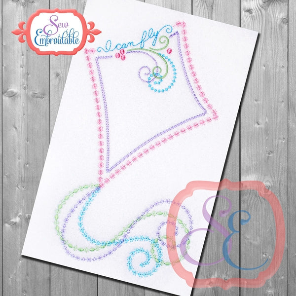 I Can Fly Kite Embroidery Design, Applique