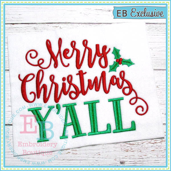 Merry Christmas Y'all Embroidery Design, Embroidery