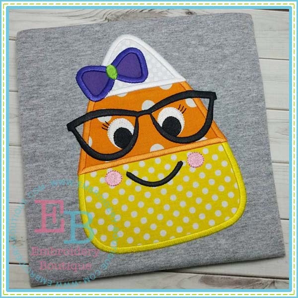 Candy Corn Girl with Glasses Applique, Applique