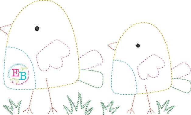 Two Chicks Bean Stitch Applique, Applique