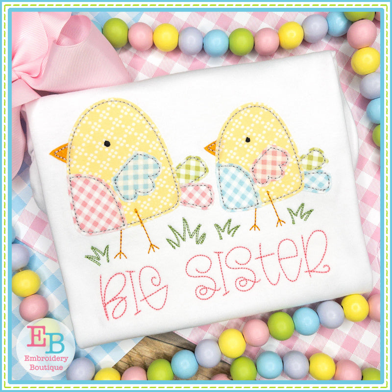 Two Chicks Bean Stitch Applique, Applique
