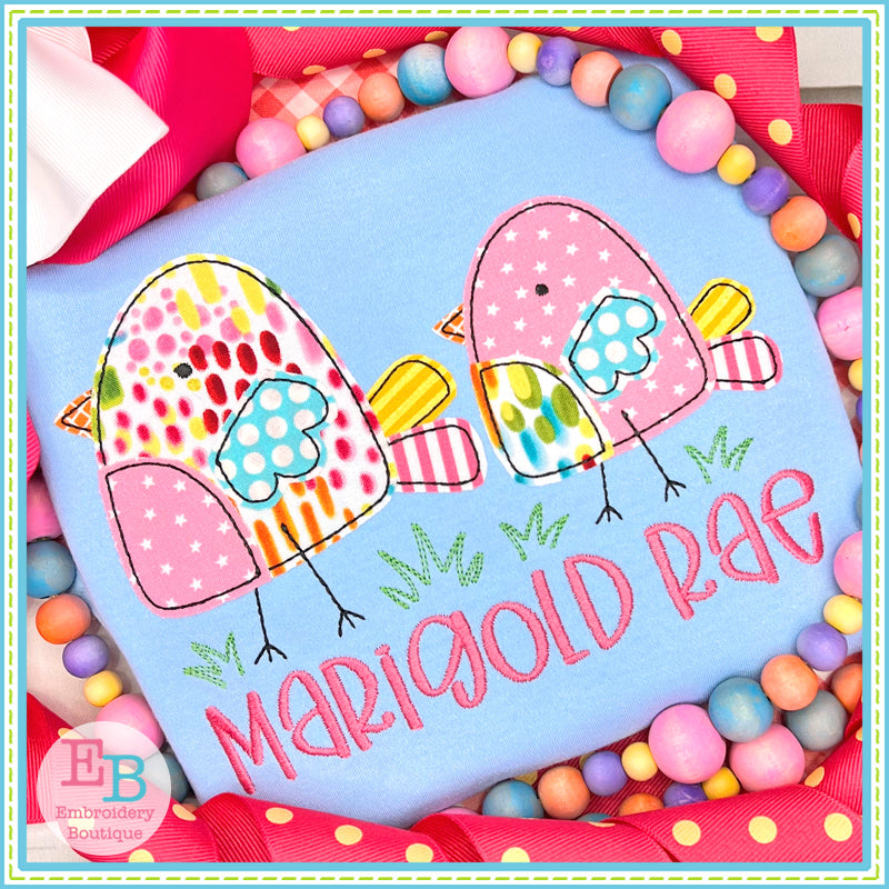 Two Chicks Bean Stitch Applique, Applique