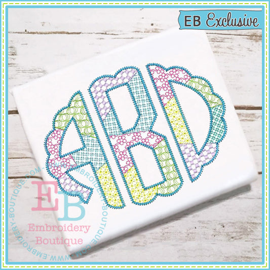 Scalloped Patchwork Motif Embroidery Font, Embroidery Font