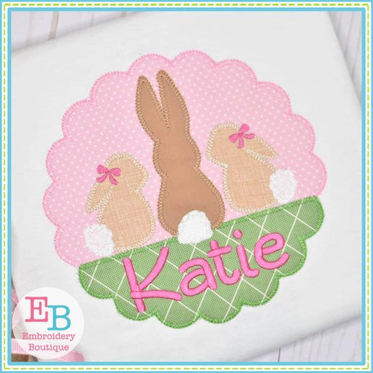 3 Bunnies Scallop with Grass Applique, Applique