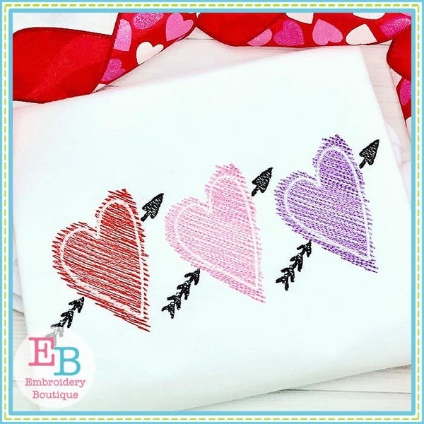 3 Hearts Sketch Design, Embroidery