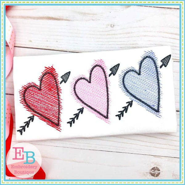 3 Hearts Sketch Design, Embroidery
