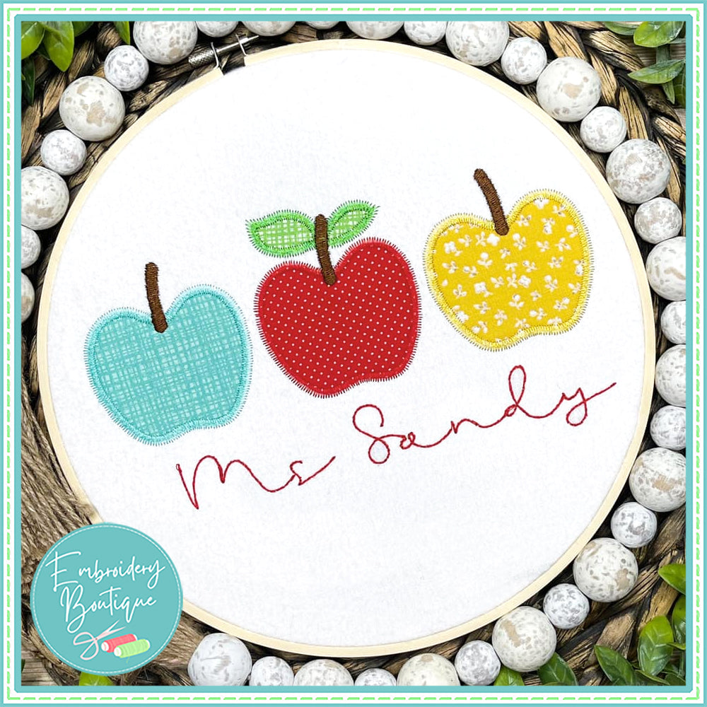 Apple Trio Zigzag Applique, Applique, Embroidery Boutique