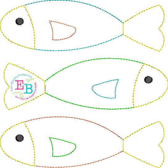 3 Fish In A Row Bean Stitch Applique, Applique