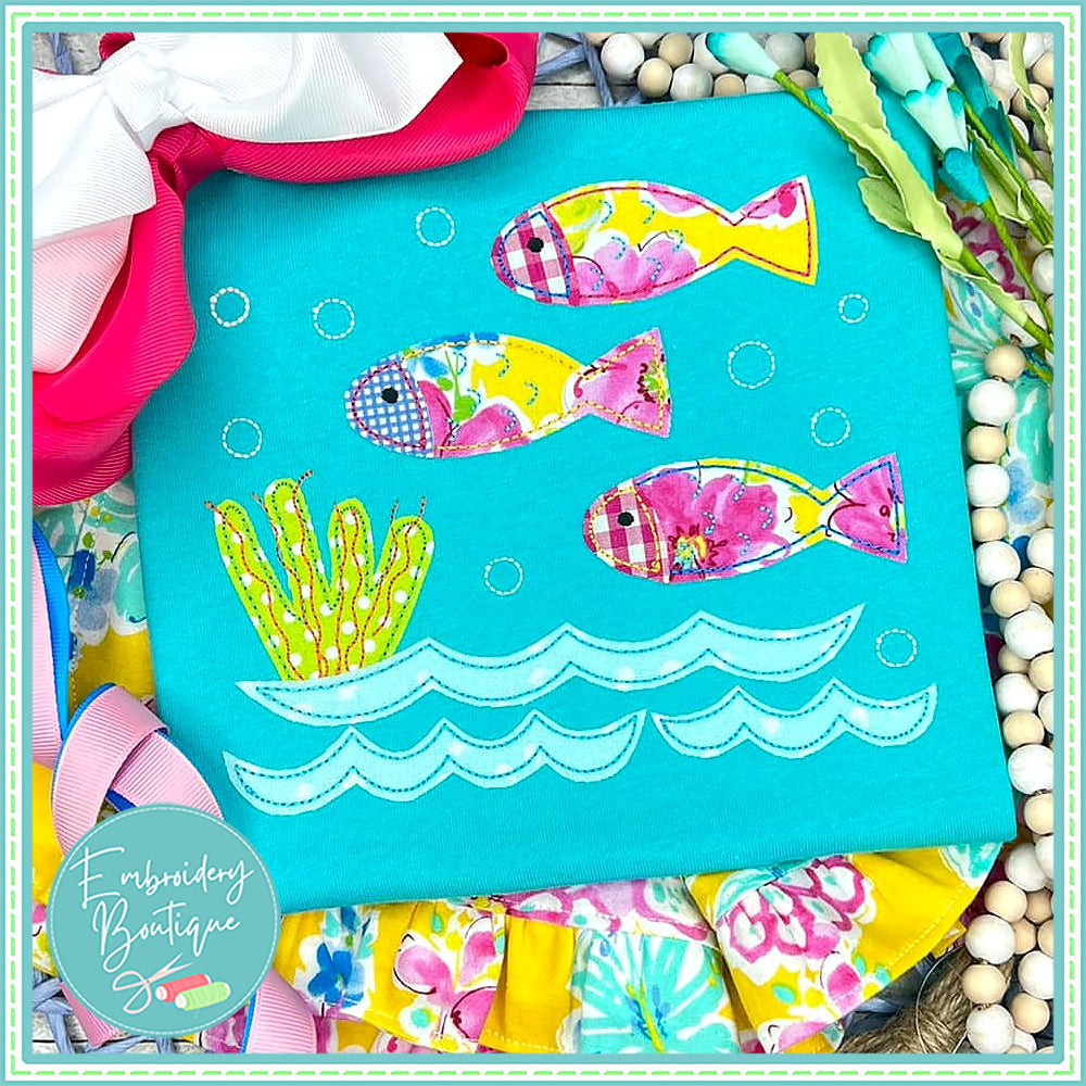 Fish Scene Bean Stitch Applique, Applique, Embroidery Boutique