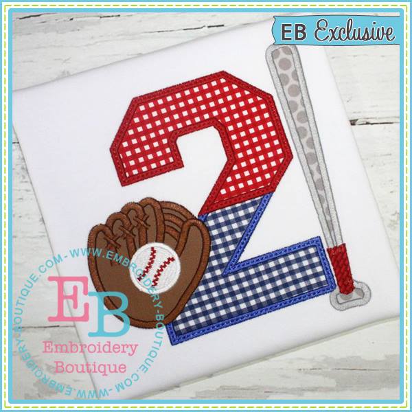 Baseball Bat Applique Numbers, Applique Number Set