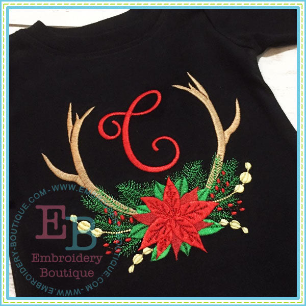 Poinsettia Antlers Embroidery Design, Embroidery