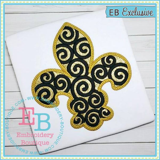 Swirly Fleur De Lis Applique, Applique