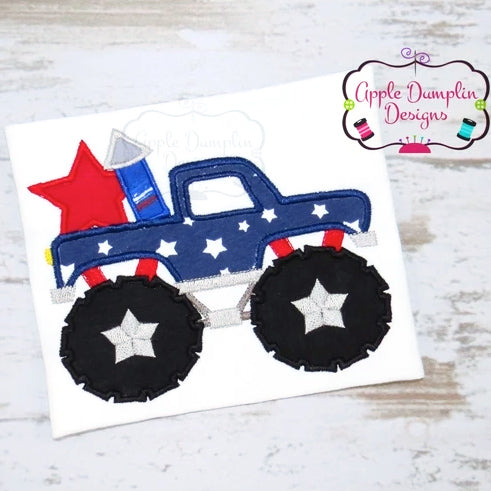 4th of July Monster Truck Applique Design, applique
