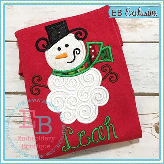 Swirly Snowman Applique, Applique