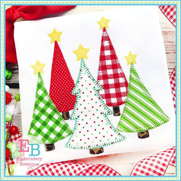 Christmas Trees Blanket Stitch Applique, Applique