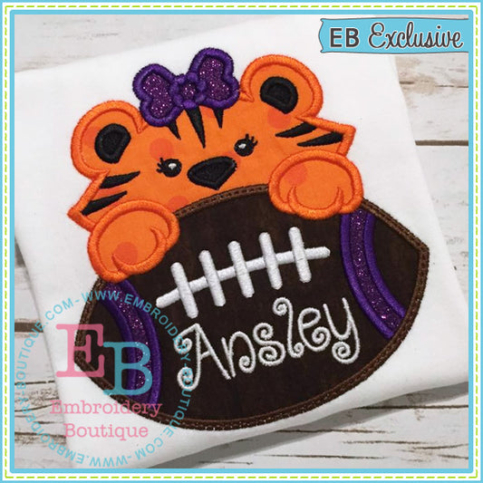 Football Tiger Girl Applique, Applique