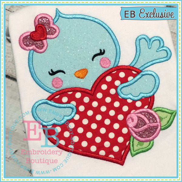 Tweet Heart Bird Applique, Applique