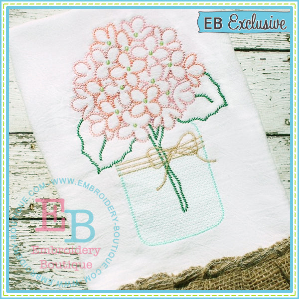Sketch Hydrangeas Mason Jar, Embroidery
