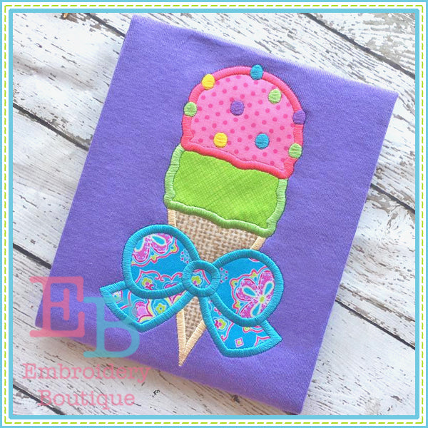 Ice Cream Bow Applique, Applique