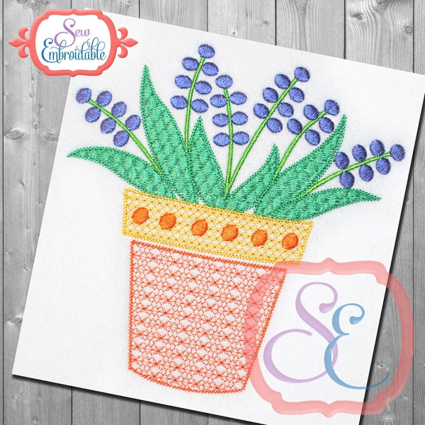Motif Potted Flower Embroidery Design, Embroidery