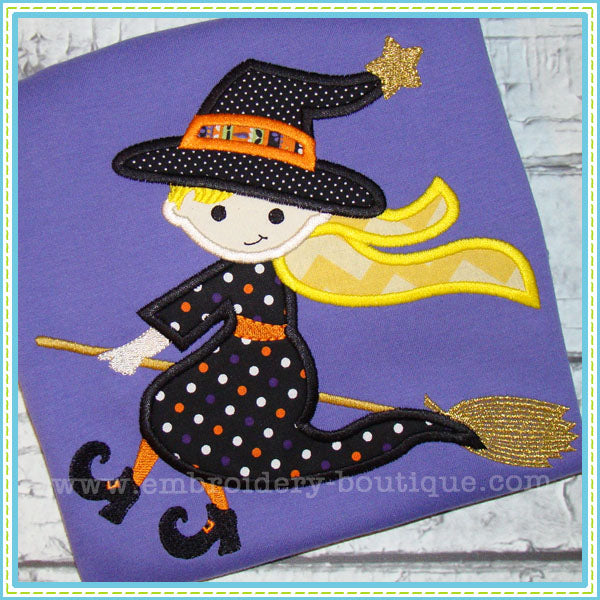 Witch on a Broom Applique, Applique